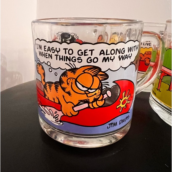 4- Vtg 1978 - Garfield/Odie McDonalds Clear Glass Coffee Mugs Cups Jim Davis Set - Picture 2 of 5
